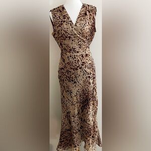 Vintage Ice silk wrap dress animal print party wedding classic chic